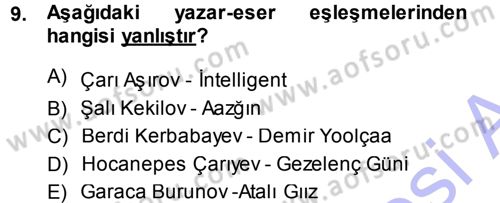Çağdaş Türk Edebiyatları 1 Dersi 2013 - 2014 Yılı (Final) Dönem Sonu Sınav Soruları 9. Soru