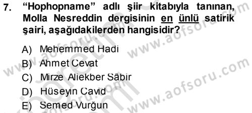 Çağdaş Türk Edebiyatları 1 Dersi 2013 - 2014 Yılı Tek Ders Sınav Soruları 7. Soru