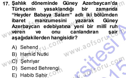 Çağdaş Türk Edebiyatları 1 Dersi Ara Sınavı Deneme Sınav Soruları 17. Soru