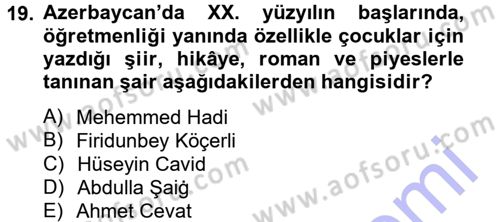 Çağdaş Türk Edebiyatları 1 Dersi Ara Sınavı Deneme Sınav Soruları 19. Soru