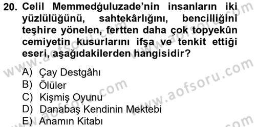 Çağdaş Türk Edebiyatları 1 Dersi Ara Sınavı Deneme Sınav Soruları 20. Soru