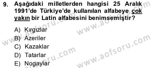 Çağdaş Türk Edebiyatları 1 Dersi Ara Sınavı Deneme Sınav Soruları 9. Soru