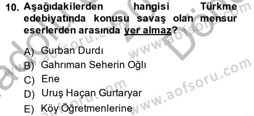 Çağdaş Türk Edebiyatları 1 Dersi 2014 - 2015 Yılı (Final) Dönem Sonu Sınav Soruları 10. Soru