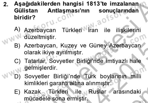 Çağdaş Türk Edebiyatları 1 Dersi 2014 - 2015 Yılı (Final) Dönem Sonu Sınav Soruları 2. Soru