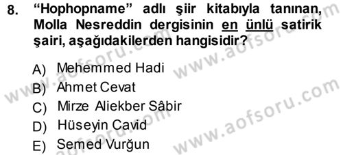 Çağdaş Türk Edebiyatları 1 Dersi 2014 - 2015 Yılı (Final) Dönem Sonu Sınav Soruları 8. Soru