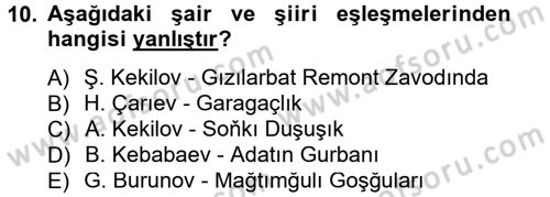 Çağdaş Türk Edebiyatları 1 Dersi 2014 - 2015 Yılı Tek Ders Sınav Soruları 10. Soru
