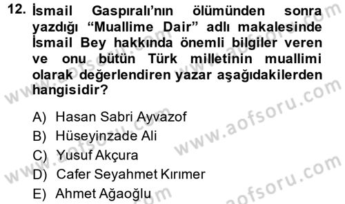Çağdaş Türk Edebiyatları 1 Dersi 2014 - 2015 Yılı Tek Ders Sınav Soruları 12. Soru