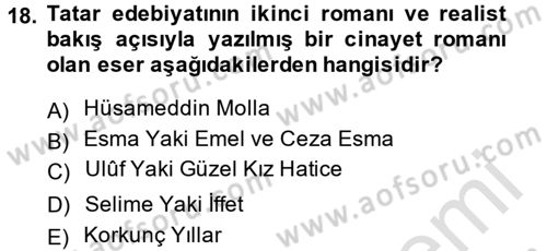 Çağdaş Türk Edebiyatları 1 Dersi 2014 - 2015 Yılı Tek Ders Sınav Soruları 18. Soru