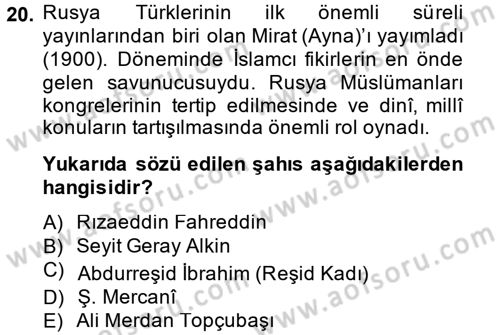 Çağdaş Türk Edebiyatları 1 Dersi 2014 - 2015 Yılı Tek Ders Sınav Soruları 20. Soru