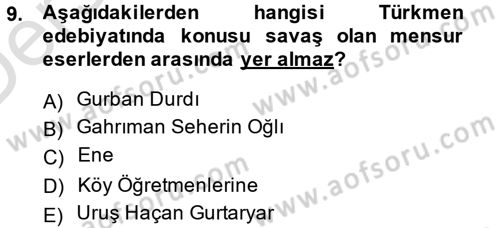 Çağdaş Türk Edebiyatları 1 Dersi 2014 - 2015 Yılı Tek Ders Sınav Soruları 9. Soru