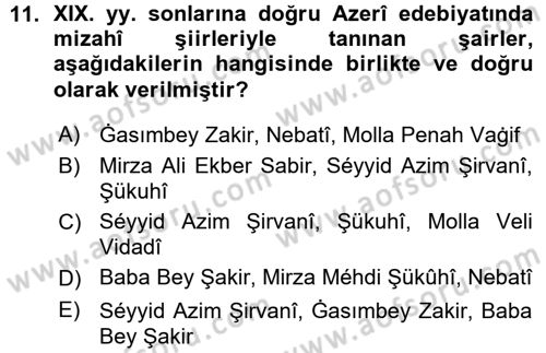 Çağdaş Türk Edebiyatları 1 Dersi 2015 - 2016 Yılı (Vize) Ara Sınavı 11. Soru