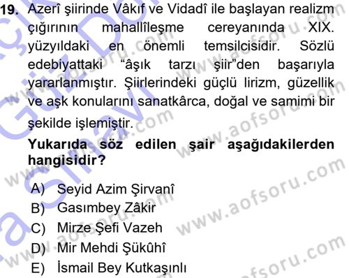 Çağdaş Türk Edebiyatları 1 Dersi 2015 - 2016 Yılı (Vize) Ara Sınavı 19. Soru