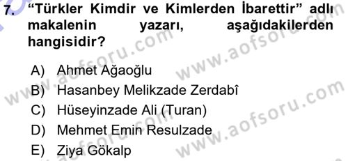 Çağdaş Türk Edebiyatları 1 Dersi 2015 - 2016 Yılı (Vize) Ara Sınavı 7. Soru