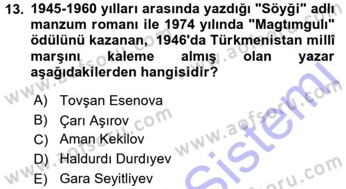 Çağdaş Türk Edebiyatları 1 Dersi 2015 - 2016 Yılı (Final) Dönem Sonu Sınav Soruları 13. Soru