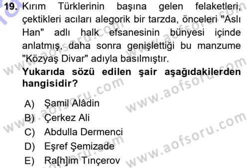 Çağdaş Türk Edebiyatları 1 Dersi 2015 - 2016 Yılı (Final) Dönem Sonu Sınav Soruları 19. Soru