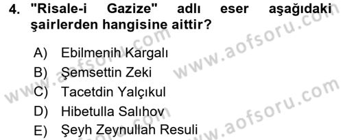 Çağdaş Türk Edebiyatları 1 Dersi 2015 - 2016 Yılı (Final) Dönem Sonu Sınav Soruları 4. Soru