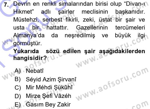 Çağdaş Türk Edebiyatları 1 Dersi 2015 - 2016 Yılı (Final) Dönem Sonu Sınav Soruları 7. Soru