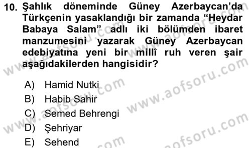 Çağdaş Türk Edebiyatları 1 Dersi 2015 - 2016 Yılı Tek Ders Sınav Soruları 10. Soru
