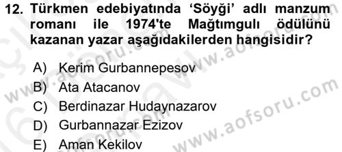 Çağdaş Türk Edebiyatları 1 Dersi 2015 - 2016 Yılı Tek Ders Sınav Soruları 12. Soru