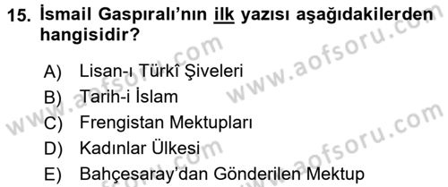 Çağdaş Türk Edebiyatları 1 Dersi 2015 - 2016 Yılı Tek Ders Sınav Soruları 15. Soru
