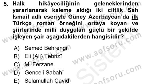 Çağdaş Türk Edebiyatları 1 Dersi 2015 - 2016 Yılı Tek Ders Sınav Soruları 5. Soru