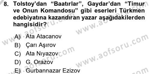 Çağdaş Türk Edebiyatları 1 Dersi 2016 - 2017 Yılı 3 Ders Sınav Soruları 8. Soru
