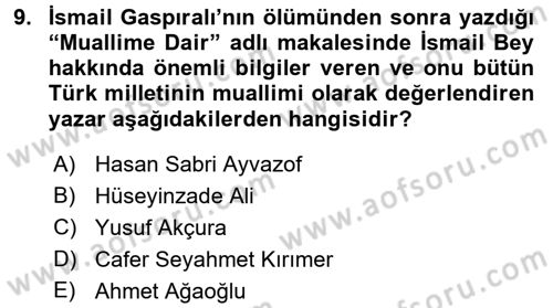Çağdaş Türk Edebiyatları 1 Dersi 2016 - 2017 Yılı 3 Ders Sınav Soruları 9. Soru