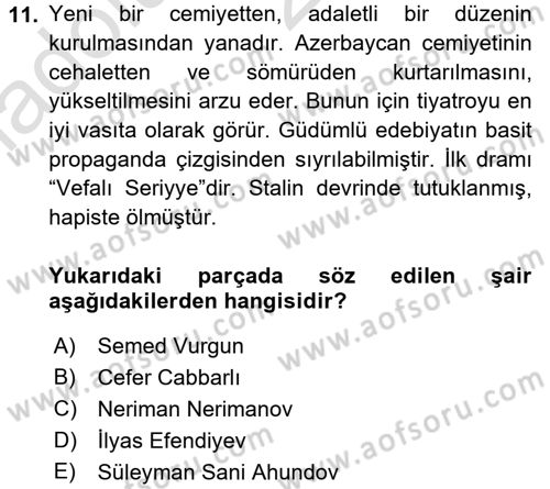 Çağdaş Türk Edebiyatları 1 Dersi Ara Sınavı Deneme Sınav Soruları 11. Soru