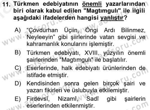 Çağdaş Türk Edebiyatları 1 Dersi 2016 - 2017 Yılı (Final) Dönem Sonu Sınav Soruları 11. Soru