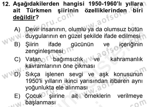 Çağdaş Türk Edebiyatları 1 Dersi 2016 - 2017 Yılı (Final) Dönem Sonu Sınav Soruları 12. Soru