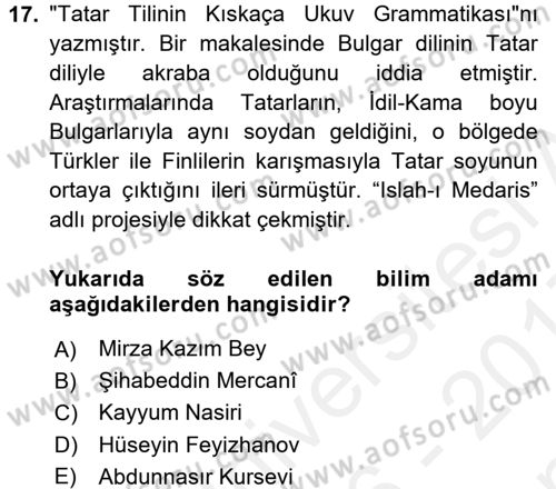 Çağdaş Türk Edebiyatları 1 Dersi 2016 - 2017 Yılı (Final) Dönem Sonu Sınav Soruları 17. Soru
