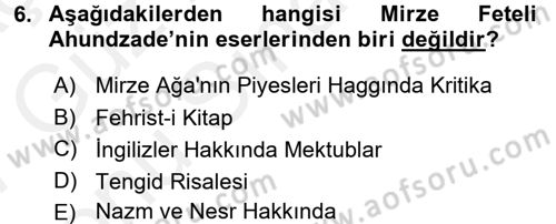 Çağdaş Türk Edebiyatları 1 Dersi 2016 - 2017 Yılı (Final) Dönem Sonu Sınav Soruları 6. Soru