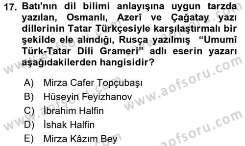 Çağdaş Türk Edebiyatları 1 Dersi 2017 - 2018 Yılı 3 Ders Sınav Soruları 17. Soru