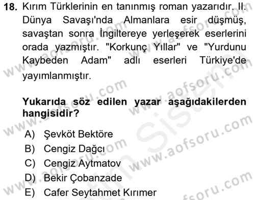 Çağdaş Türk Edebiyatları 1 Dersi 2017 - 2018 Yılı 3 Ders Sınav Soruları 18. Soru