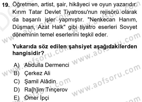 Çağdaş Türk Edebiyatları 1 Dersi 2017 - 2018 Yılı 3 Ders Sınav Soruları 19. Soru