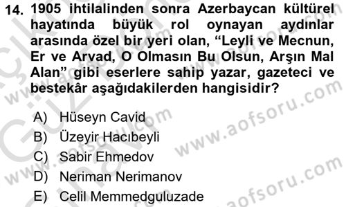 Çağdaş Türk Edebiyatları 1 Dersi 2017 - 2018 Yılı (Vize) Ara Sınav Soruları 14. Soru