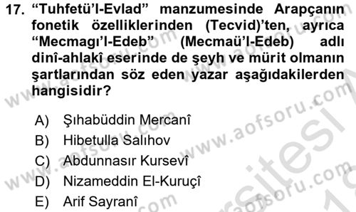 Çağdaş Türk Edebiyatları 1 Dersi 2017 - 2018 Yılı (Vize) Ara Sınav Soruları 17. Soru