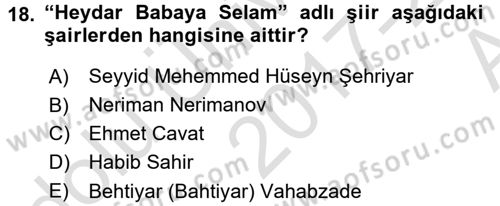 Çağdaş Türk Edebiyatları 1 Dersi Ara Sınavı Deneme Sınav Soruları 18. Soru