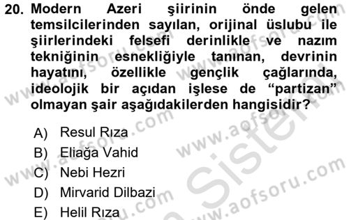Çağdaş Türk Edebiyatları 1 Dersi 2017 - 2018 Yılı (Vize) Ara Sınav Soruları 20. Soru