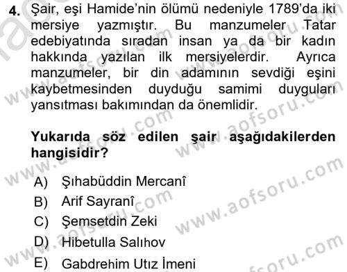 Çağdaş Türk Edebiyatları 1 Dersi Ara Sınavı Deneme Sınav Soruları 4. Soru