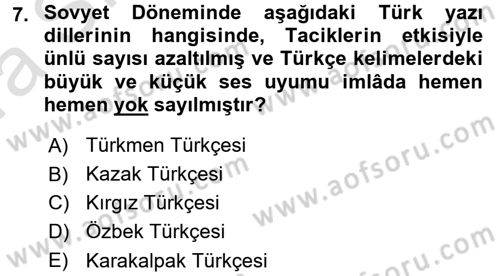 Çağdaş Türk Edebiyatları 1 Dersi 2017 - 2018 Yılı (Vize) Ara Sınav Soruları 7. Soru