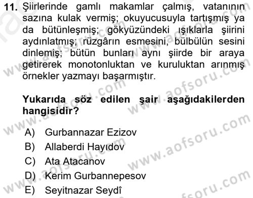 Çağdaş Türk Edebiyatları 1 Dersi 2017 - 2018 Yılı (Final) Dönem Sonu Sınav Soruları 11. Soru