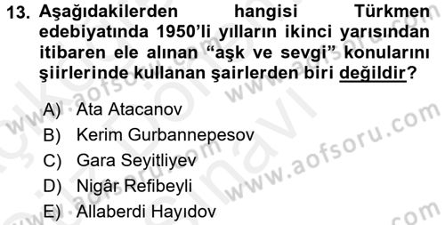 Çağdaş Türk Edebiyatları 1 Dersi 2017 - 2018 Yılı (Final) Dönem Sonu Sınav Soruları 13. Soru