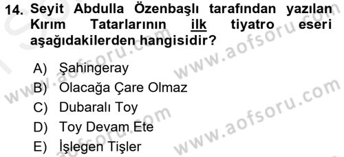 Çağdaş Türk Edebiyatları 1 Dersi 2017 - 2018 Yılı (Final) Dönem Sonu Sınav Soruları 14. Soru