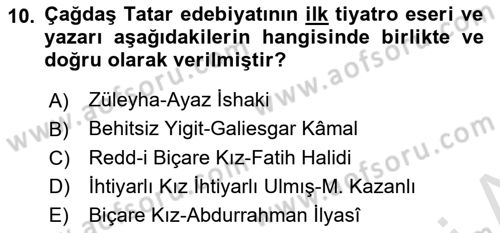 Çağdaş Türk Edebiyatları 1 Dersi 2018 - 2019 Yılı 3 Ders Sınav Soruları 10. Soru