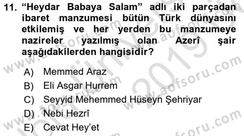 Çağdaş Türk Edebiyatları 1 Dersi 2018 - 2019 Yılı 3 Ders Sınav Soruları 11. Soru