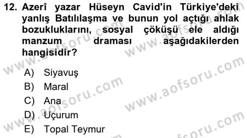 Çağdaş Türk Edebiyatları 1 Dersi 2018 - 2019 Yılı 3 Ders Sınav Soruları 12. Soru