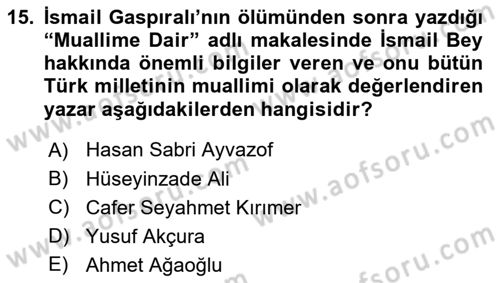 Çağdaş Türk Edebiyatları 1 Dersi 2018 - 2019 Yılı 3 Ders Sınav Soruları 15. Soru