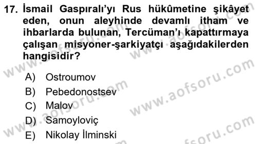 Çağdaş Türk Edebiyatları 1 Dersi 2018 - 2019 Yılı 3 Ders Sınav Soruları 17. Soru