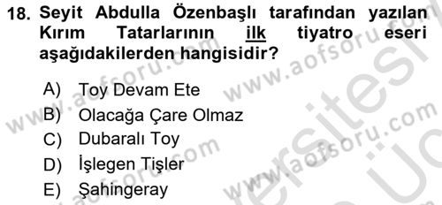 Çağdaş Türk Edebiyatları 1 Dersi 2018 - 2019 Yılı 3 Ders Sınav Soruları 18. Soru